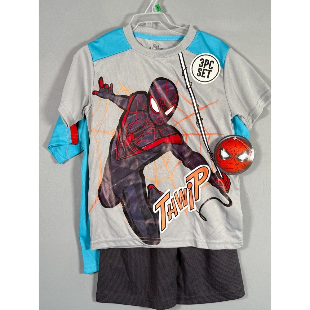 Marvel Spiderman Size 6 Boys 3pc Set Shorts‎ 2 Tee Shirts, Polyester Action Play